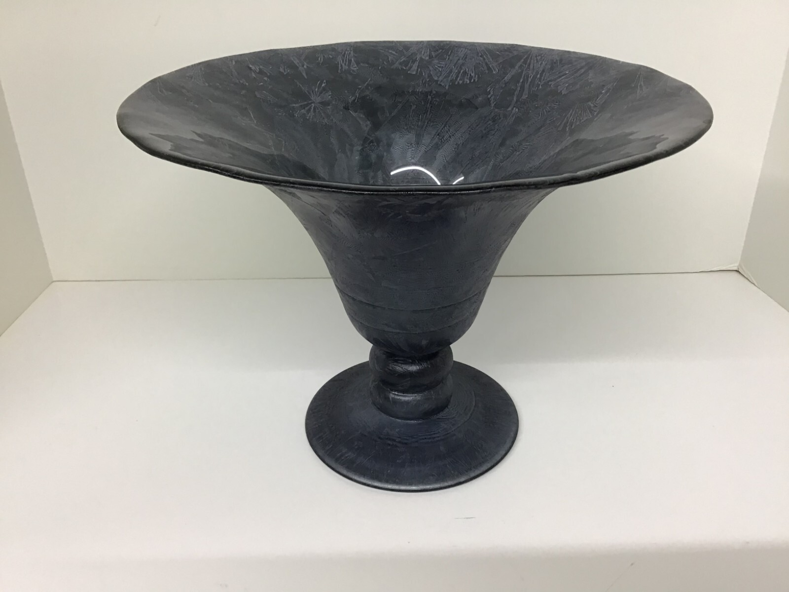 1960s Art Deco Tiffin Black Satin Glass Footed Rolled Edge Compote Vase Opaque 1960s Art Deco Tiffin Black Satin Glass Footed Rolled Edge Compote Vase Opaque