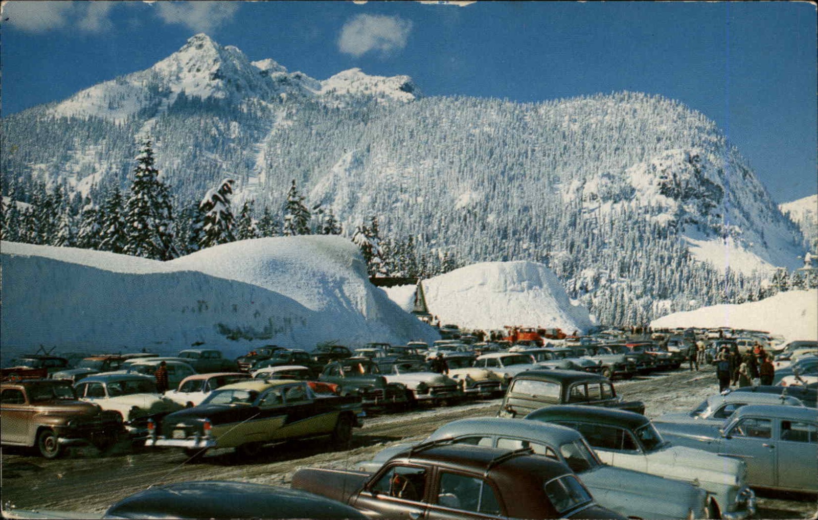 Snoqualmie Washington WA Ski Skiing Winter Sports Autos c1960s Vintage Postcard