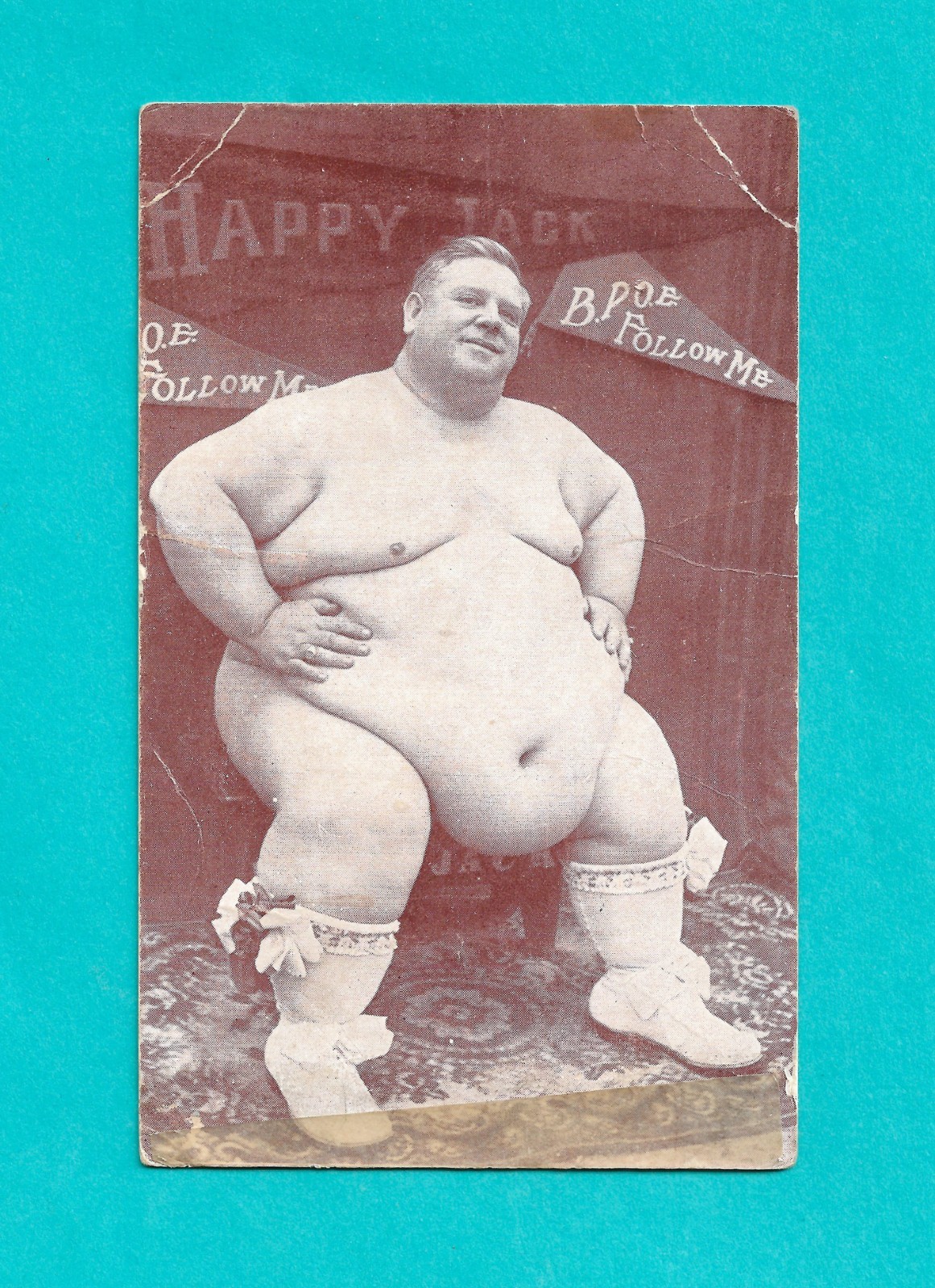 c. 1910 Happy Jack Eckert World’s Prize Fat Man Sideshow Circus RPPC Postcard.