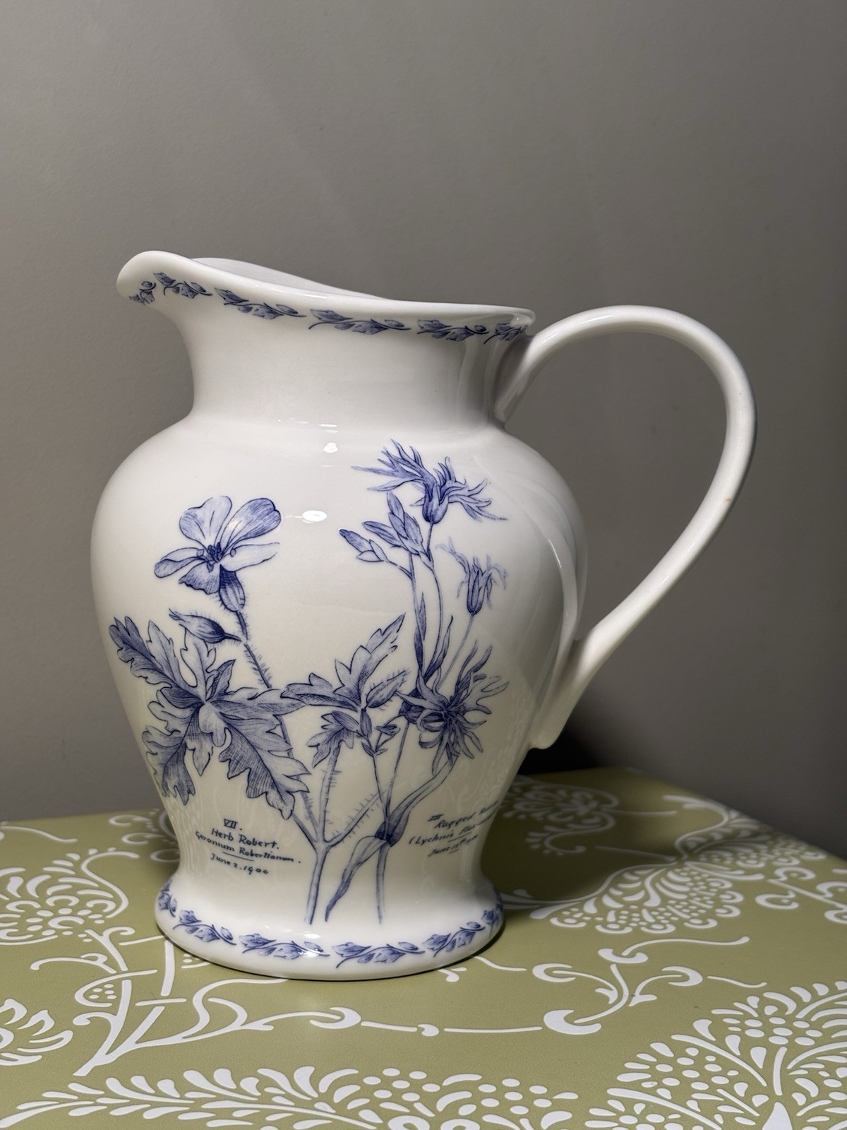 Vintage QUEENS Royal Horticultural Society THE GARDEN Porcelain Pitcher With Tag Vintage QUEENS Royal Horticultural Society THE GARDEN Porcelain Pitcher With Tag