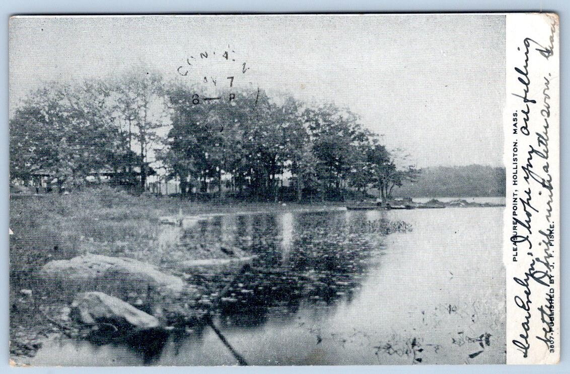 1907 PLEASURE POINT HOLLISTON MASSACHUSETTS ANTIQUE POSTCARD