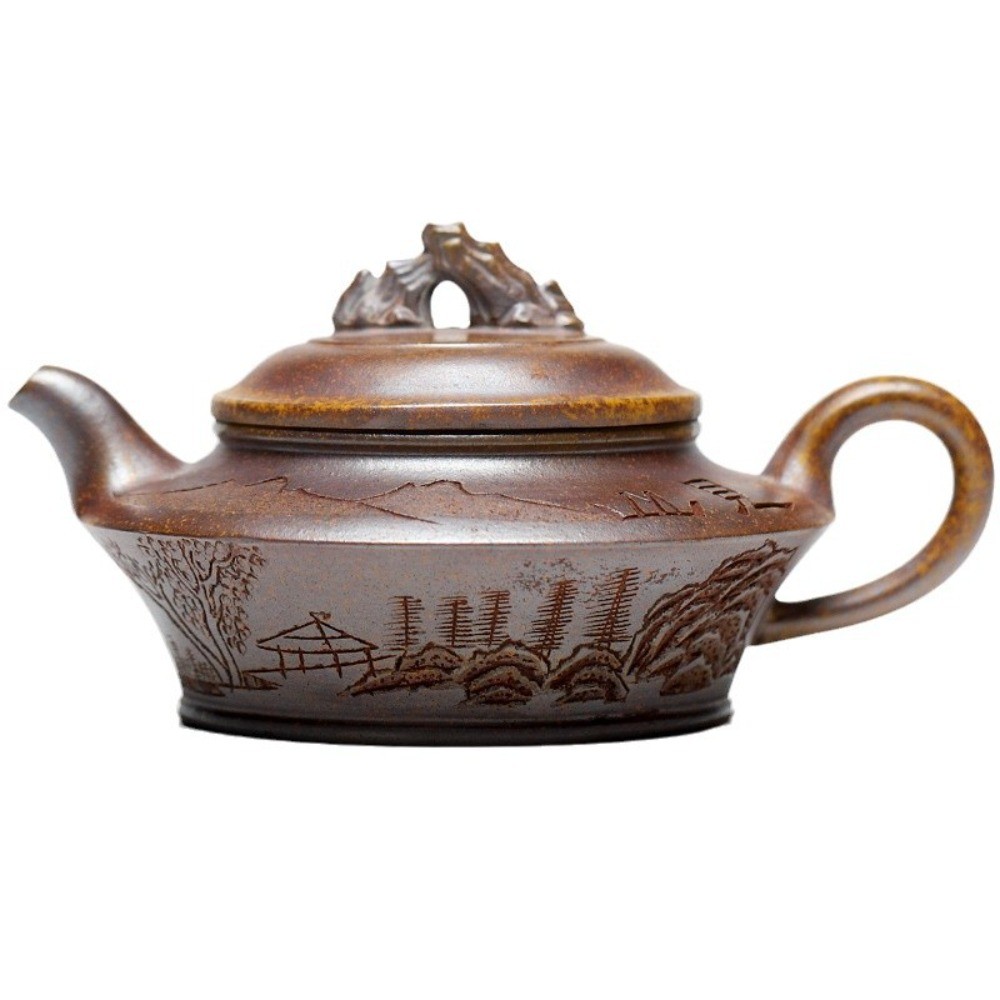 Yixing All-handmade Purple Clay Pot Guanshan Virtual Flat Pot