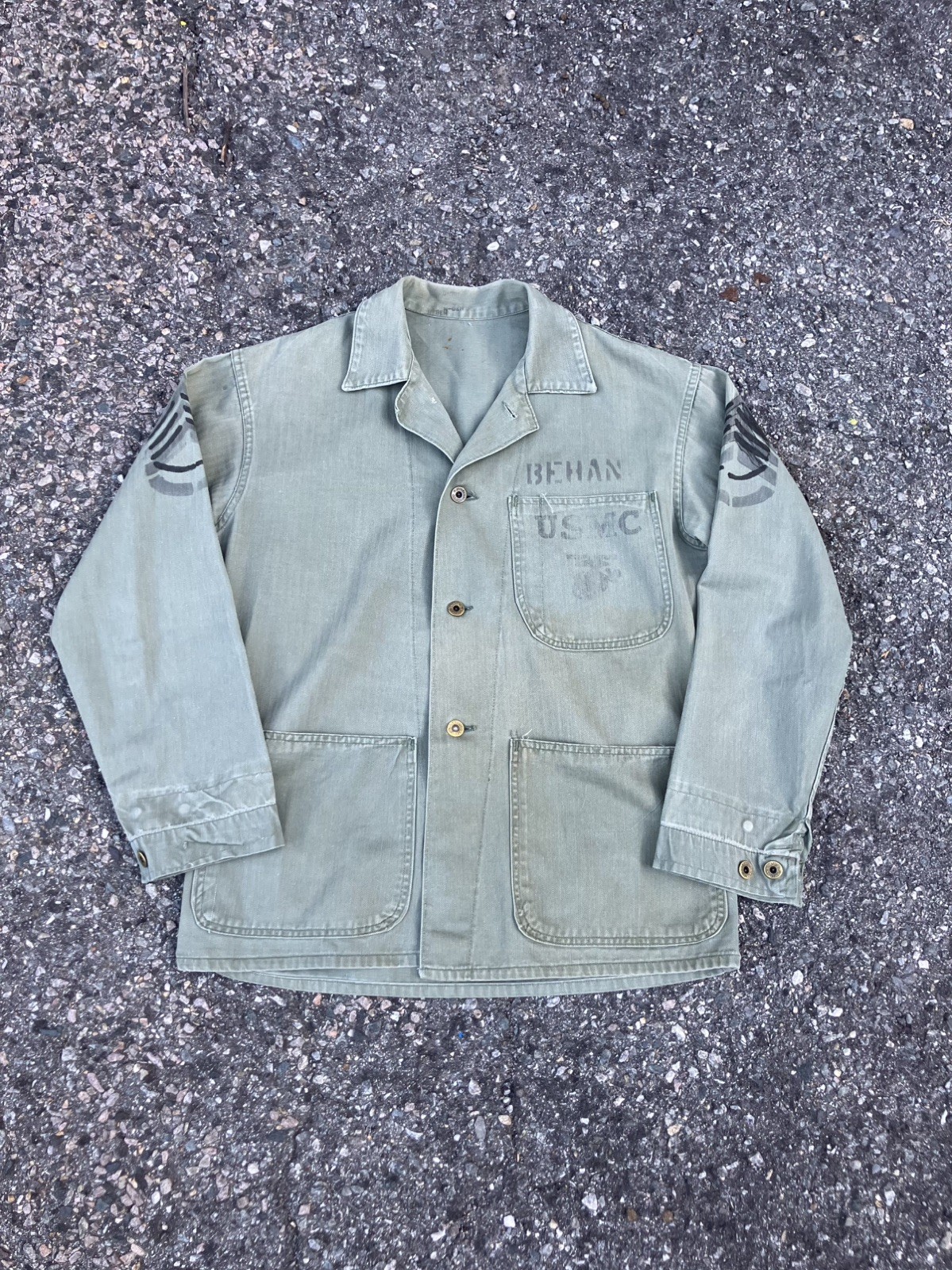 Vintage 40s USMC HBT Field Jacket P-41 WWII Stencil 