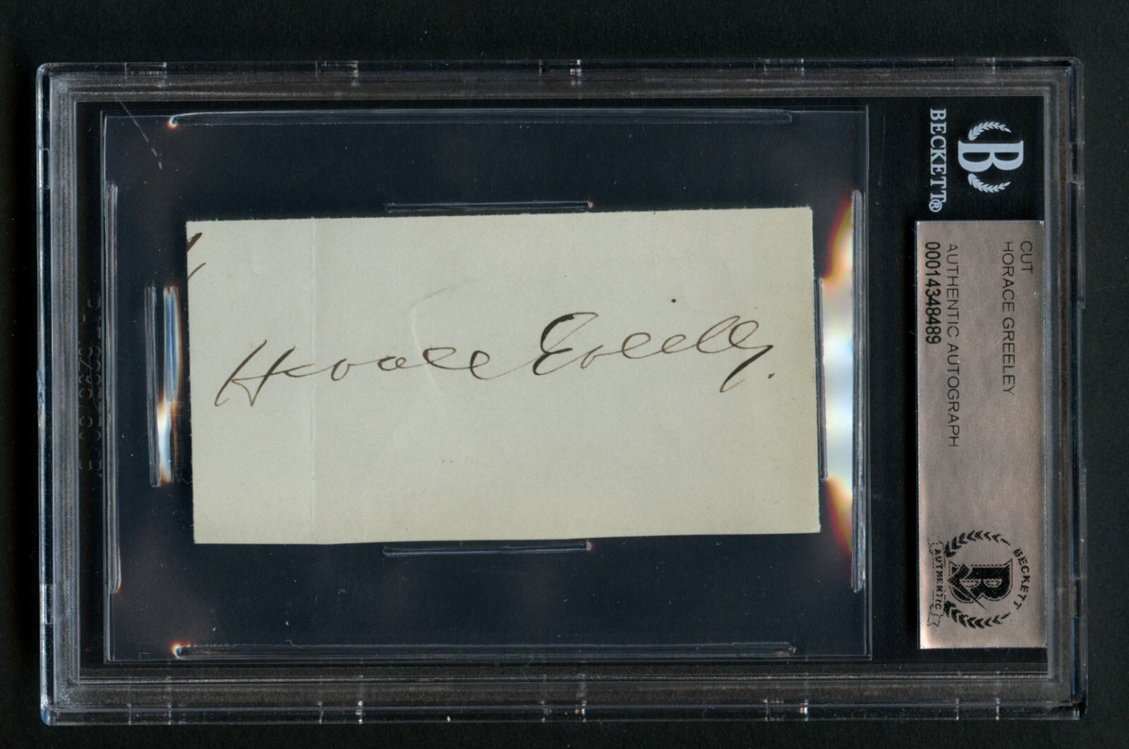Horace Greeley d1872 signed autograph 1.5x3 cut Founder New York Tribune BAS Horace Greeley d1872 signed autograph 1.5x3 cut Founder New York Tribune BAS