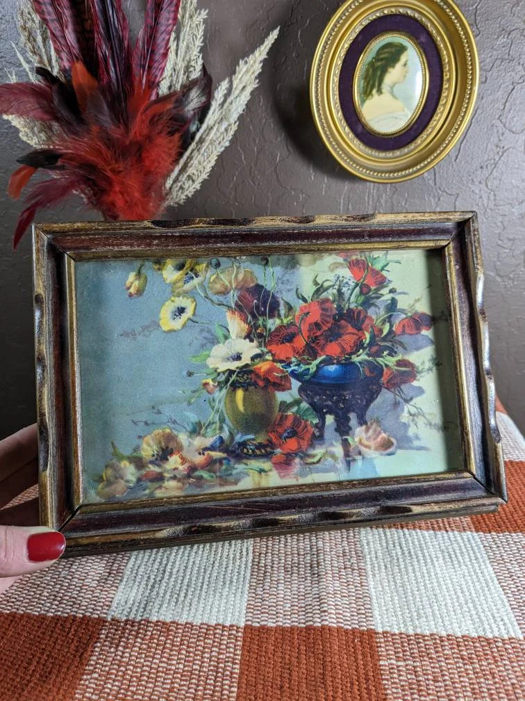 Vintage Wood Jewelry Box, Carved Wood Box with Floral Top, Valentine\'s Sale