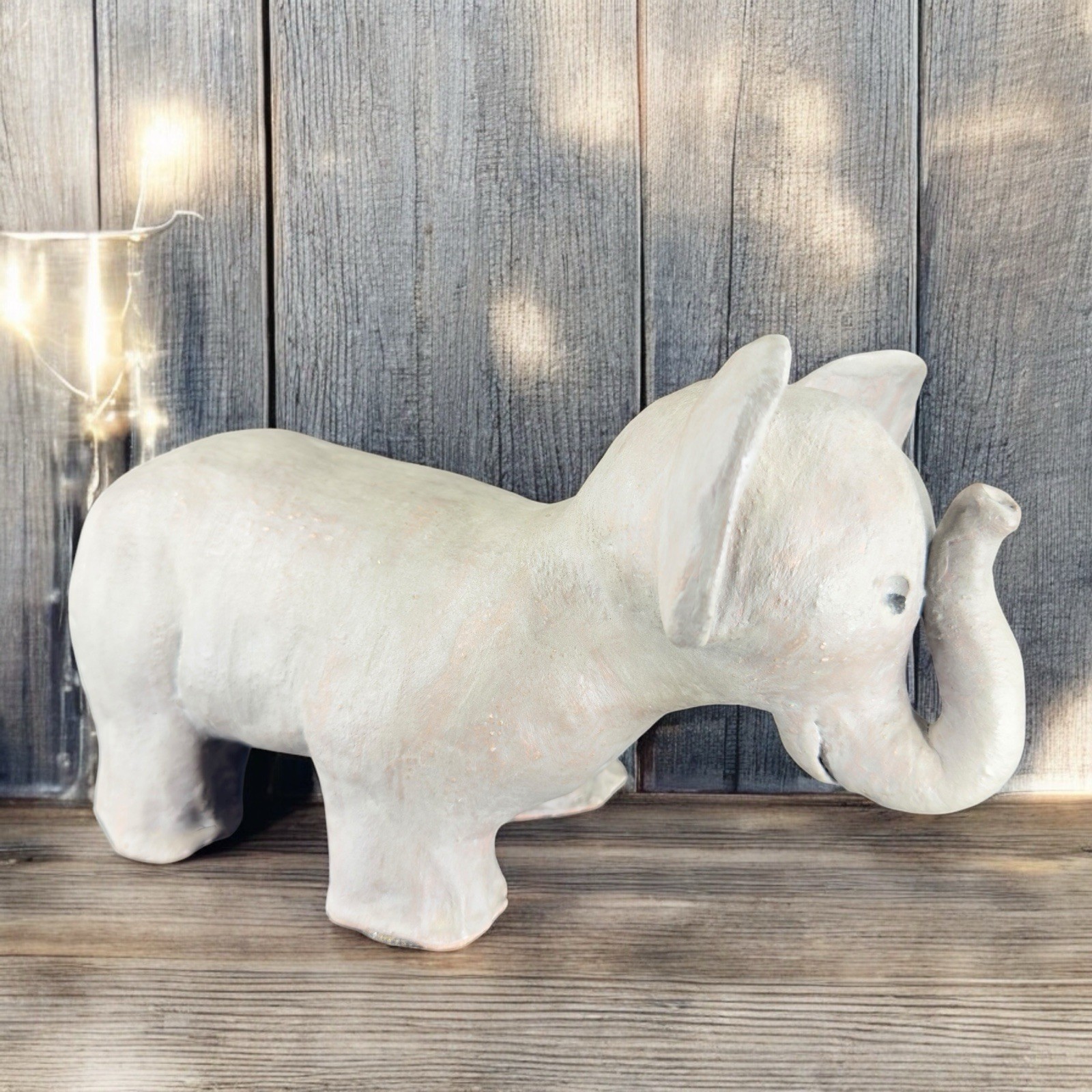 Vintage Hand Made Folk Art Pottery Elephant Figurine Heavy Figure Hand Crafted