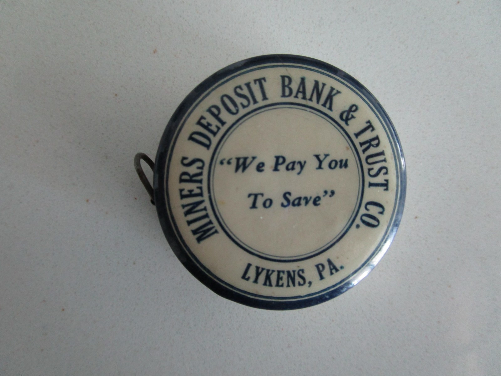 Vintage celluloid tape adv. Miner\'s Deposit Bank  & Trust, Lykens Pa.