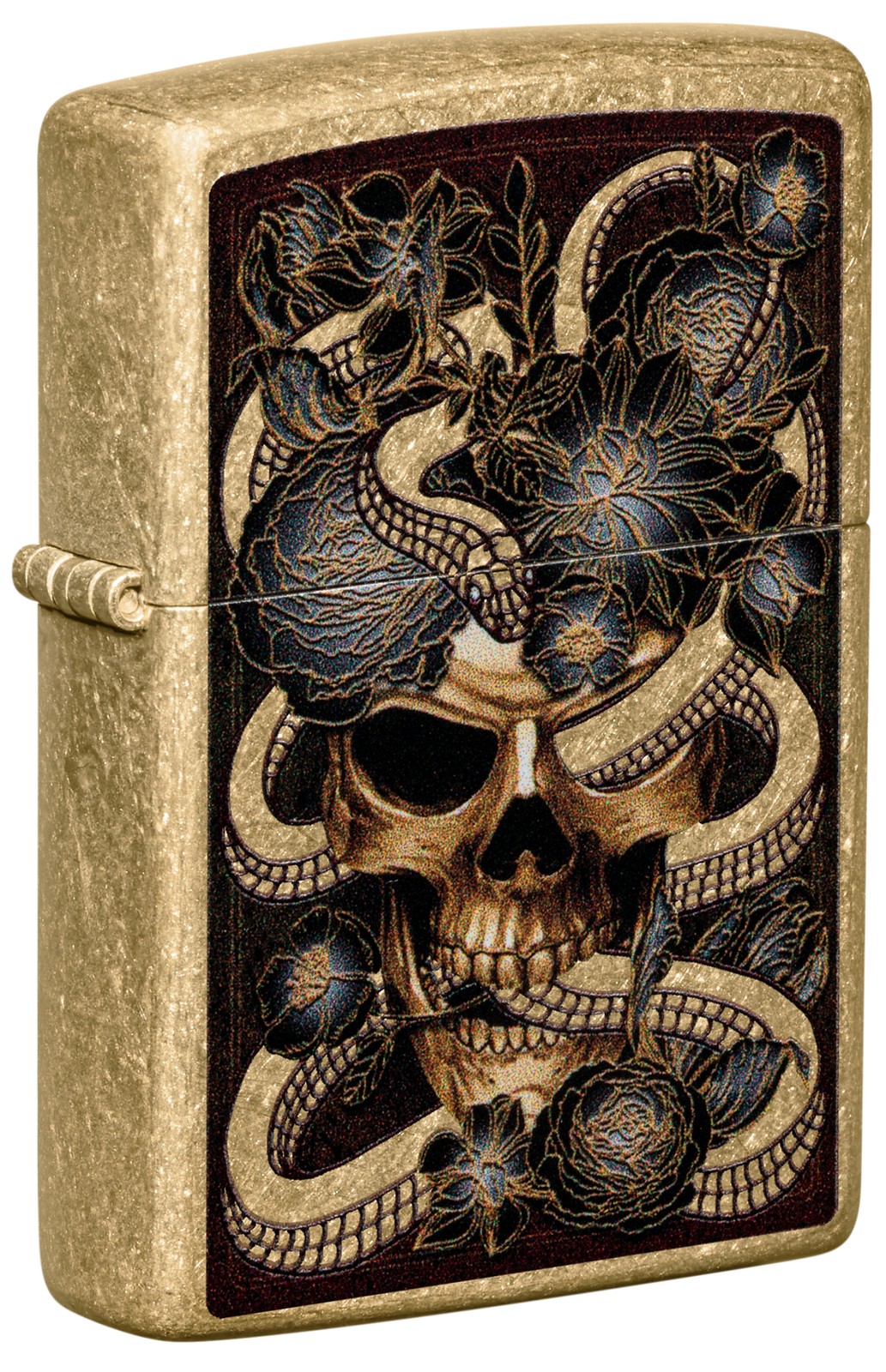 Zippo Snake Bouquet Tumbled Brass Windproof Pocket Lighter, 49477-097715