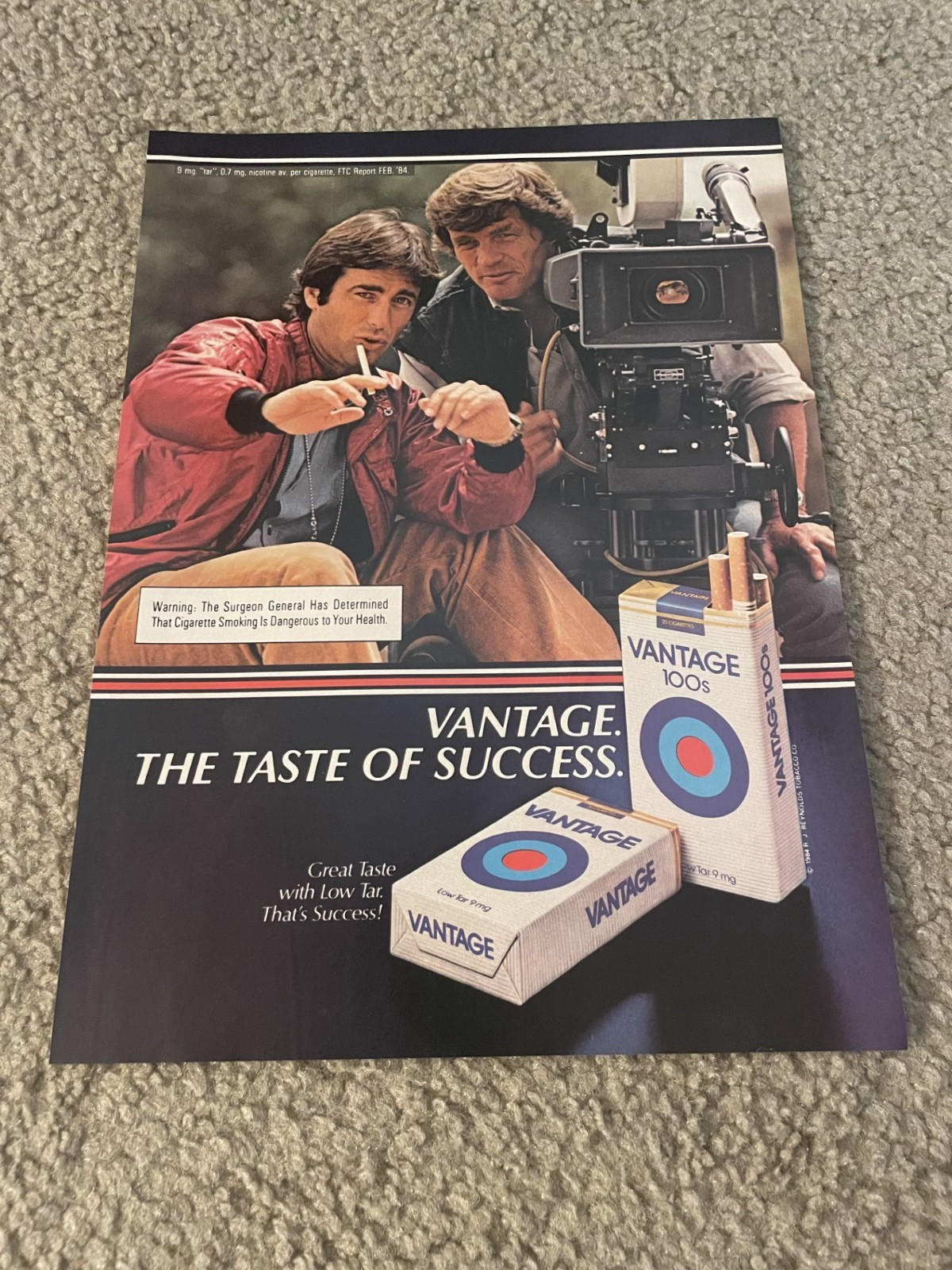 Vintage 1984 VANTAGE CIGARETTES 100s Print Ad 1980s