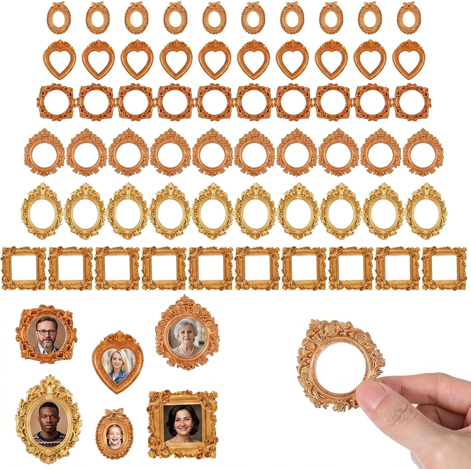 60 Pcs Mini Gold Frame, 6 Styles Vintage Mini Picture Frames Antique Tiny Gold F