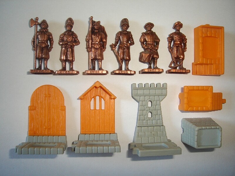 METAL FIGURINES SET - SWISS GUARD SOLDIERS COPPER - KINDER SURPRISE MINIATURES