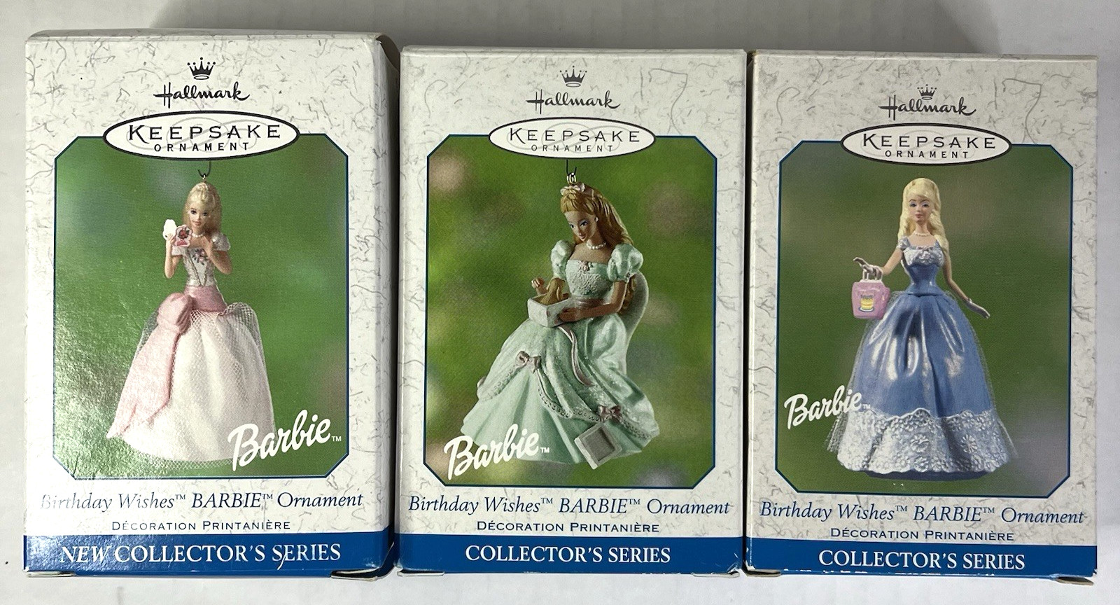 Lot of 3 Hallmark Barbie Keepsake Ornaments Birthday Wishes 1-3 2001, 2002, 2003