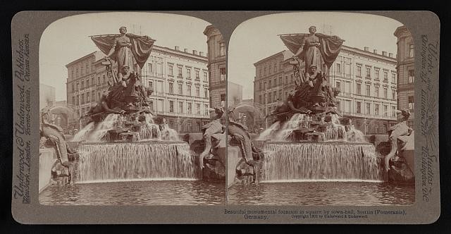 Photo:Stettin Pomerania Germany 1903 Town Hall Square Monumental Fountain