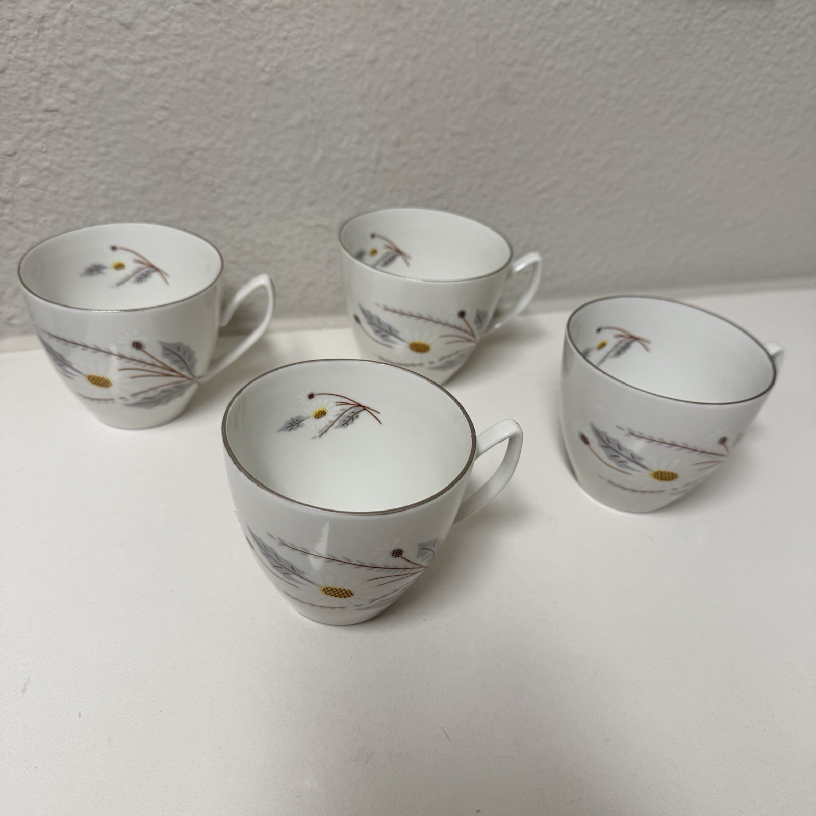 Vintage Chodziez Poland Porcelain Coffee Tea Cups Mid-Century Set of 4