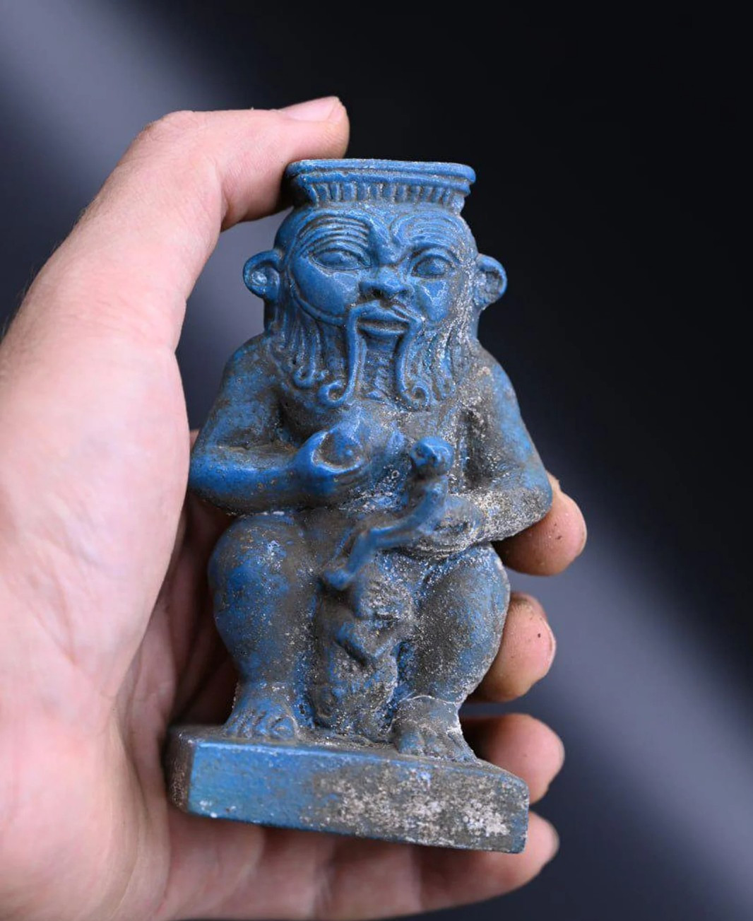 Rare Authentic Ancient Egyptian Antiquities Blue Stone Statue Of Bes Egyptian BC