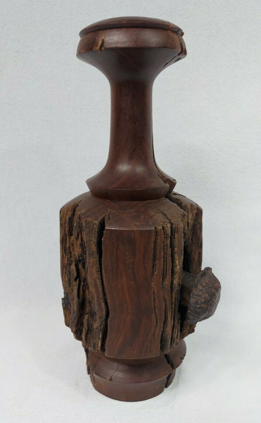 Antque Railroad sleeper Turned vase with spike 1910  signed