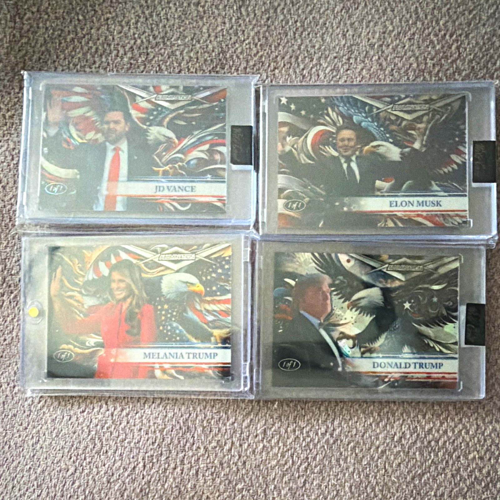 2024 Wild Card Alumination 1/1 Lot of 4 Donald Trump Melania Musk Vance Eagle 2024 Wild Card Alumination 1/1 Lot of 4 Donald Trump Melania Musk Vance Eagle