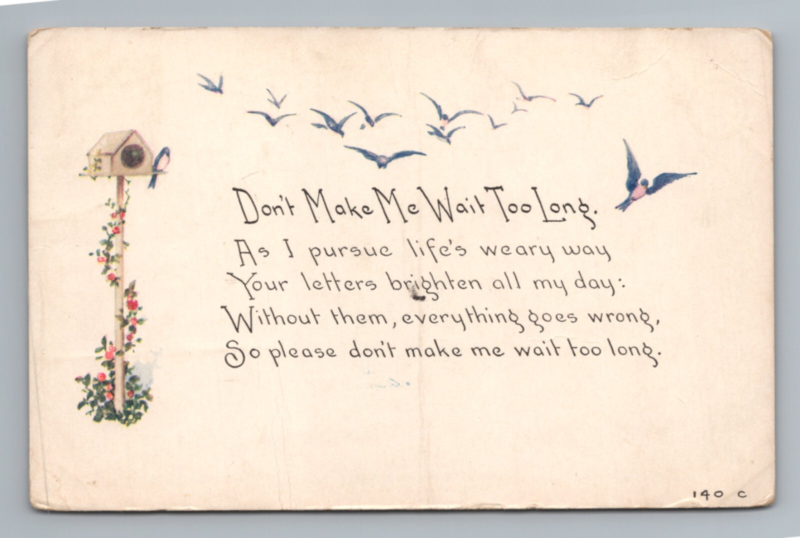 Dear Mother Poem Birds Floral Art Linen Era Sentimental Vintage Postcard