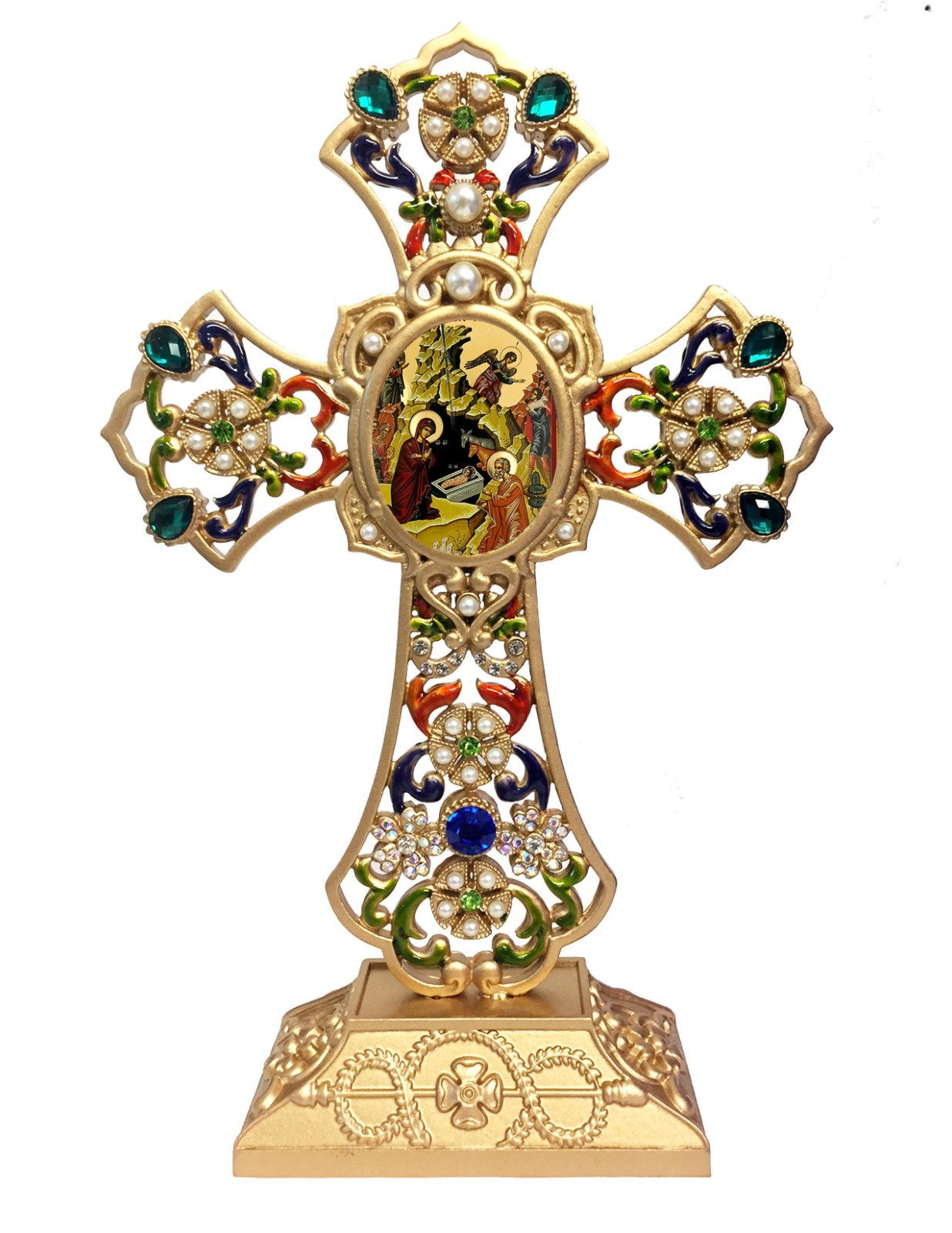 Nativity of Christ Icon Standing Cross Greek Byzantine Orthodox Icon Christmas