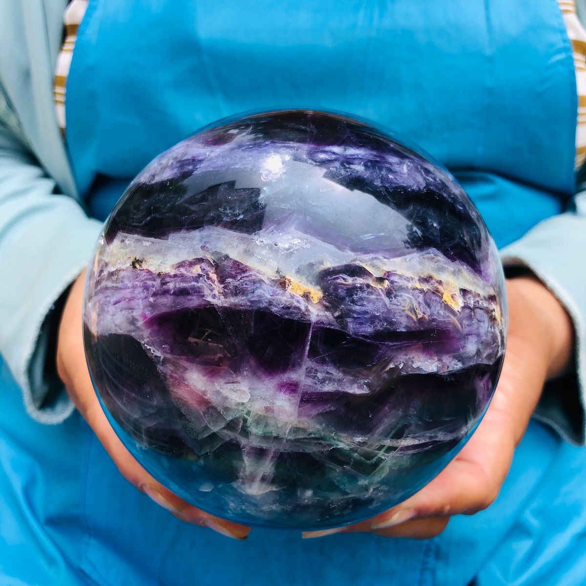 5.72LB Rare Natural Fluorite Sphere Quartz Crystal Ball Reiki Healing 5489