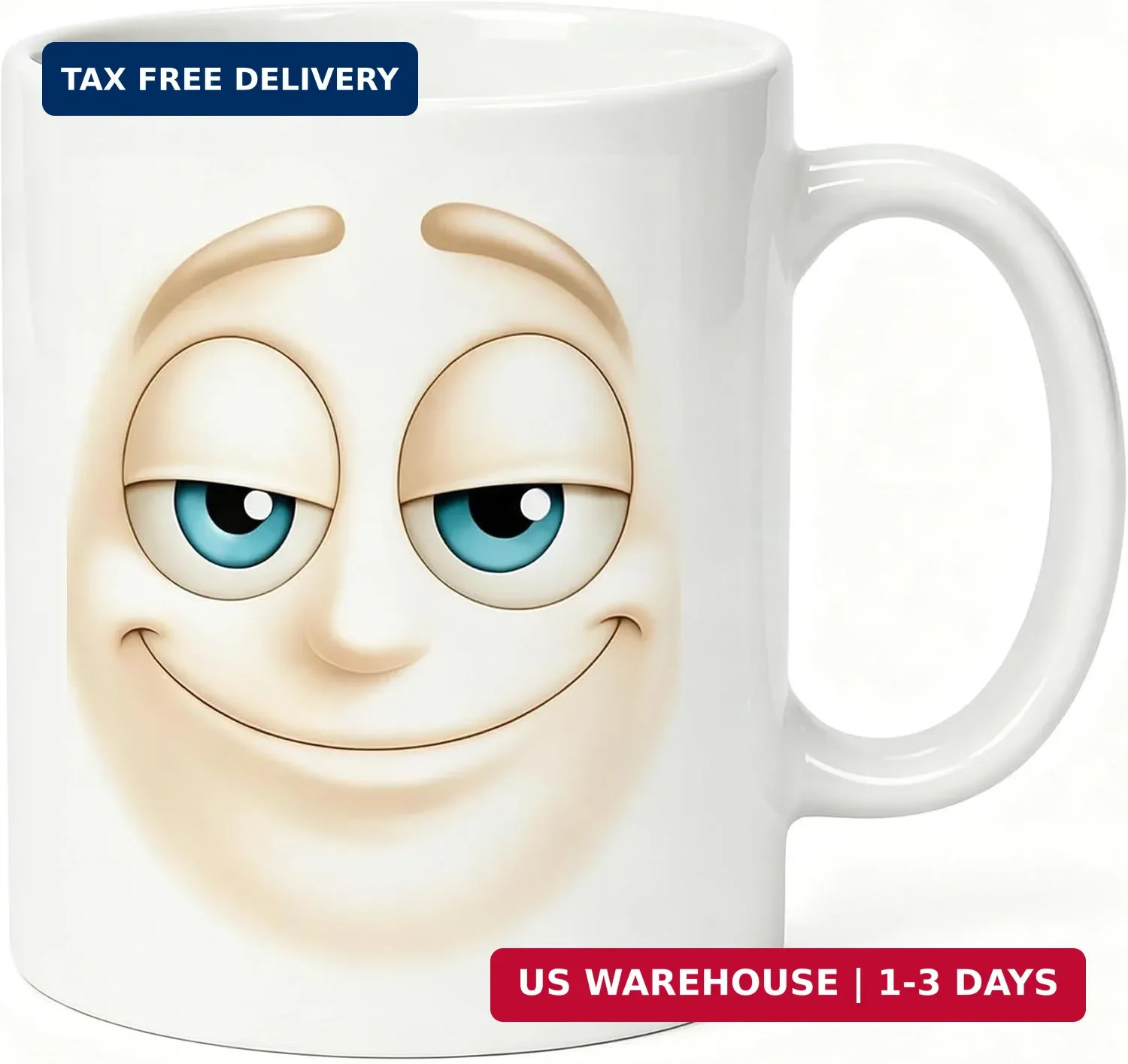 Funny Face Mug, Two-Sided Reaction Mug, Smug Smile & Laughing Tears