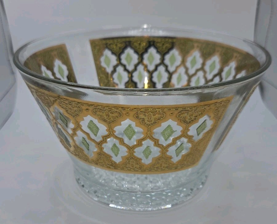 Culver Valencia 22K Gold Green Ice Bucket Bowl Vintage MCM Culver Valencia 22K Gold Green Ice Bucket Bowl Vintage MCM