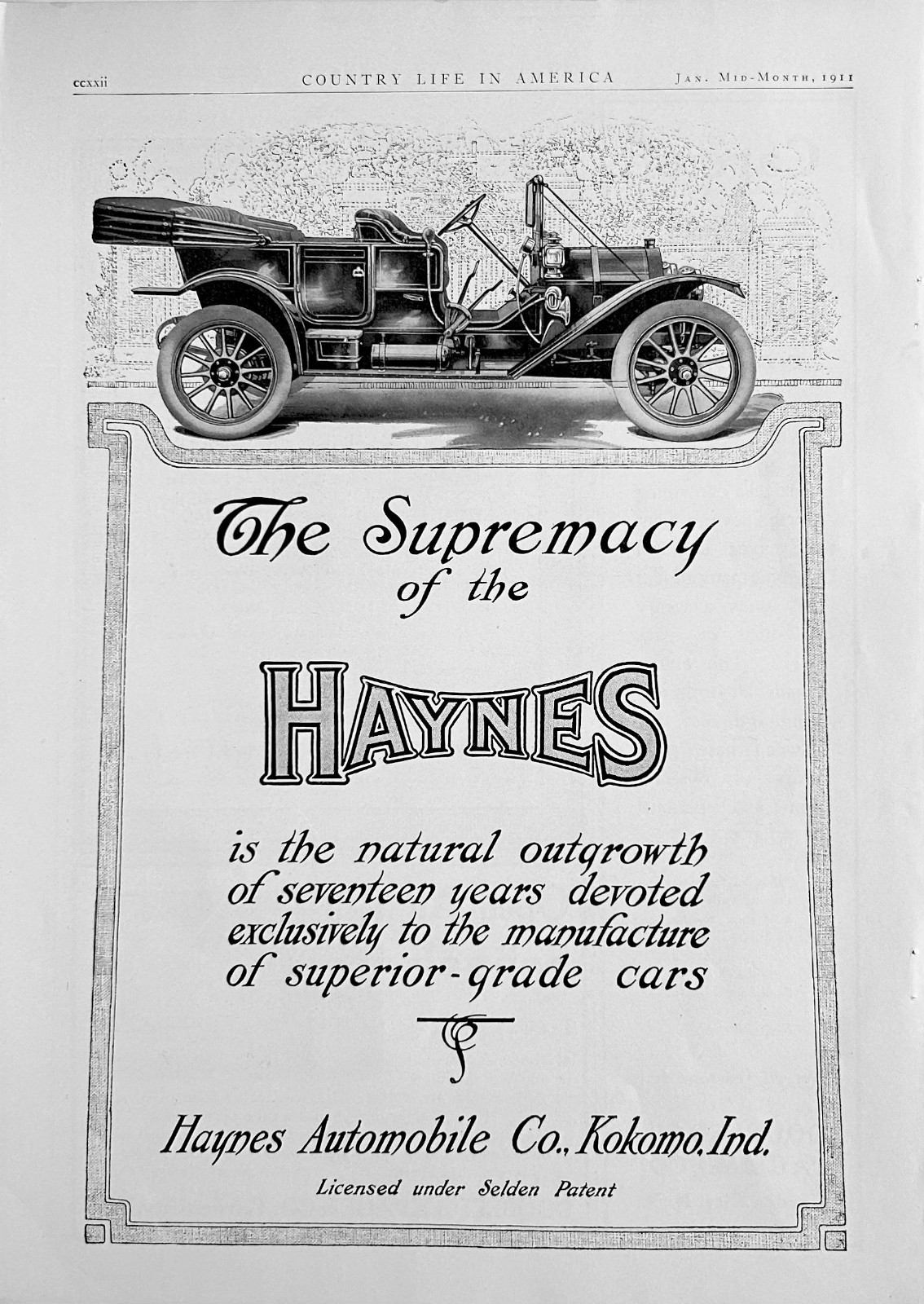 1911 Ad (10  X 13 1/2 inches) Haynes Automobile Co Kokomo IN