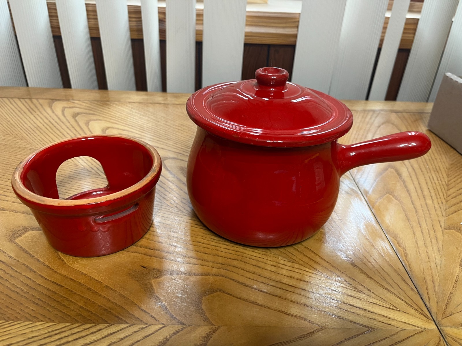 VINTAGE RED ALBISOLA ITALY COOP STOV 14 FONDUE CLAY SAUCEPAN POT TERRA COTTA