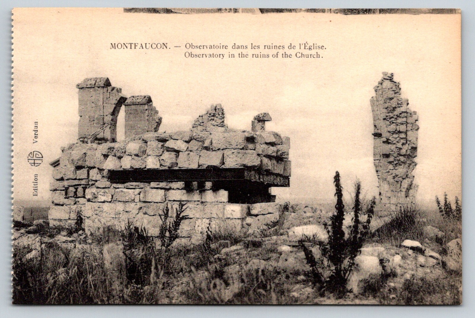 LES RUINES DE L'EGLISE. EDITIONS HS VERDUN  WWI France Postcard c1920 ruins