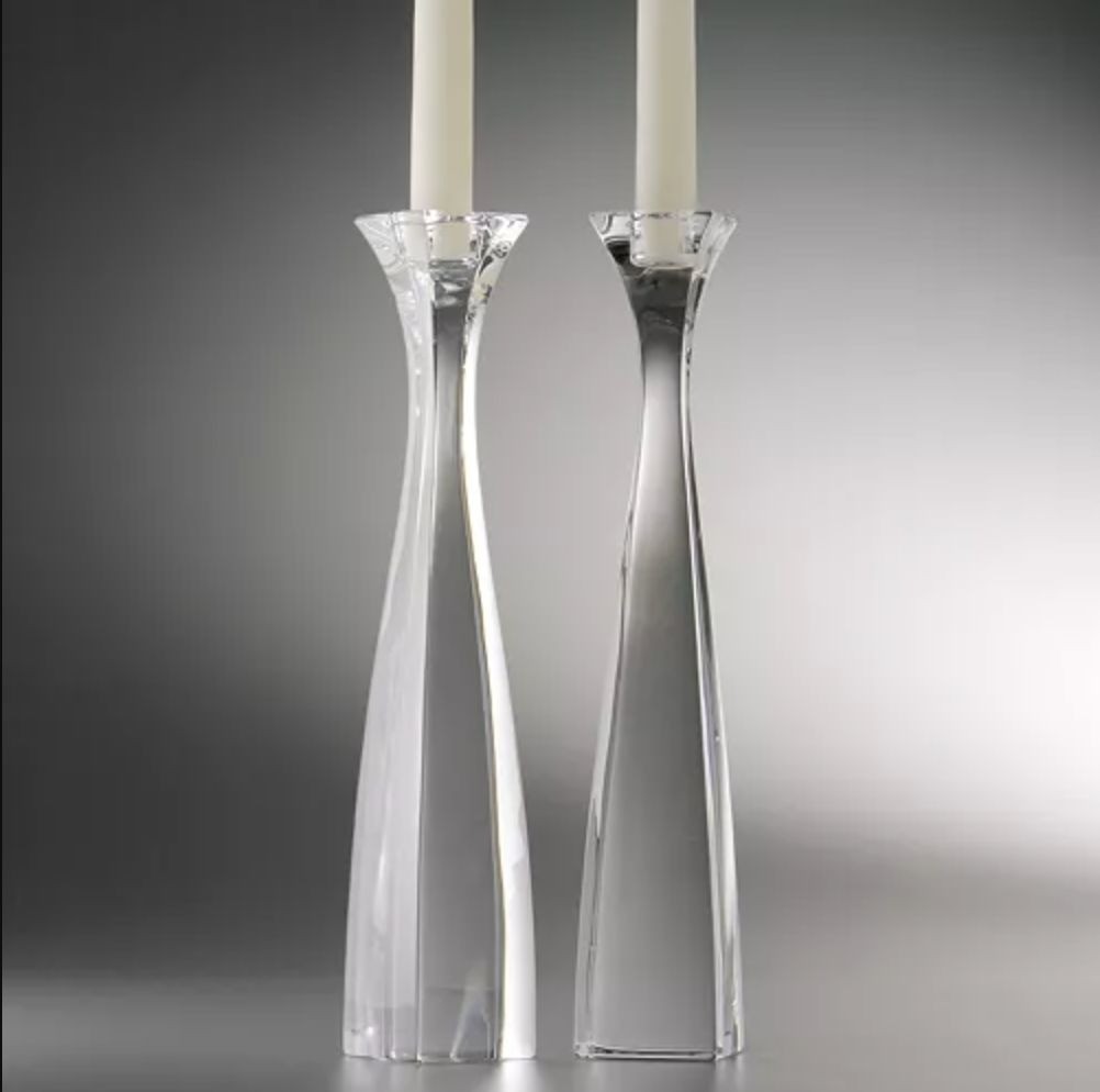 Nambe Cascade Candlesticks Set of Two Pair Clear Lead Crystal Karim Rashid 12