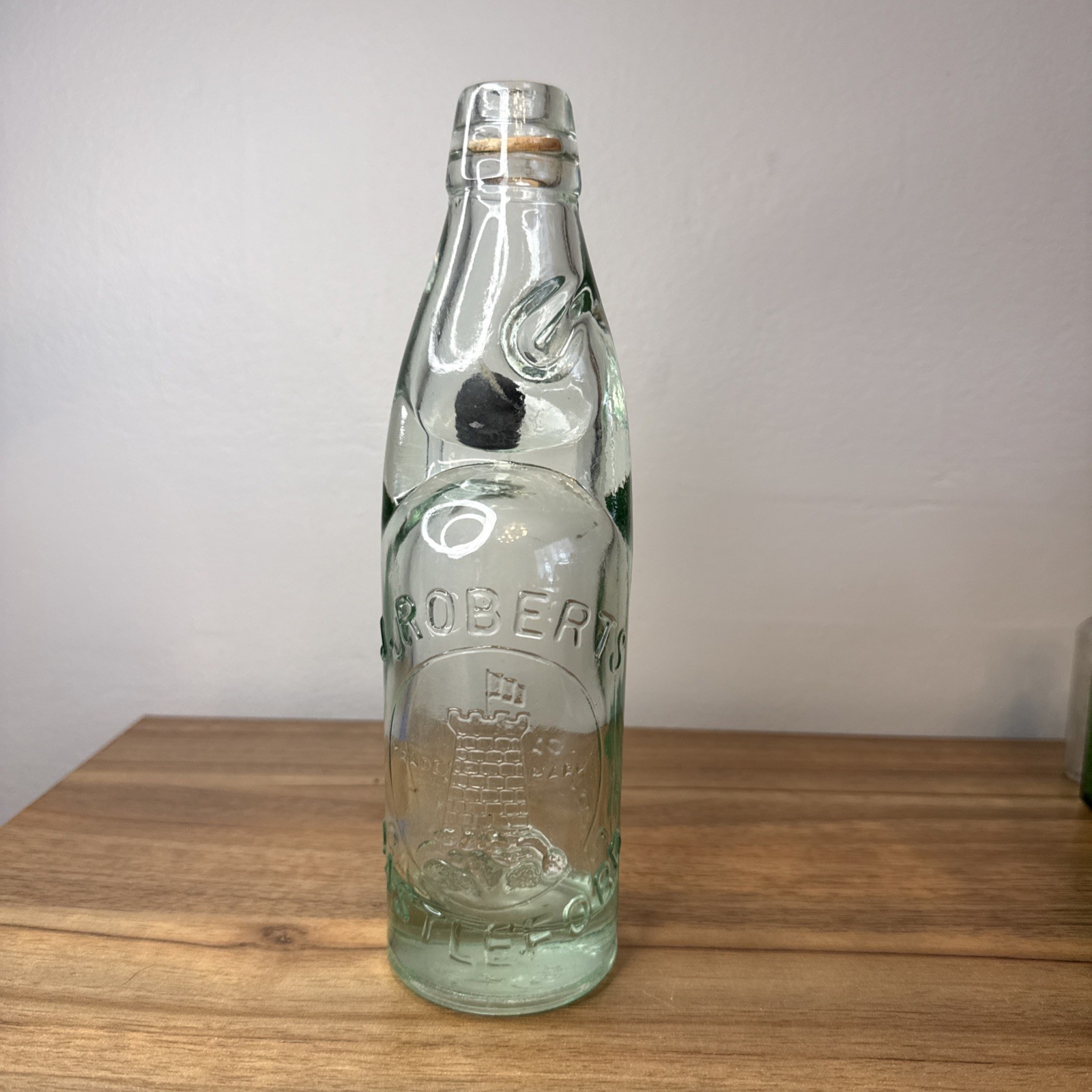 Vintage J Roberts Castleford Codd Marble Bottle Reproduction Aqua 10 Oz