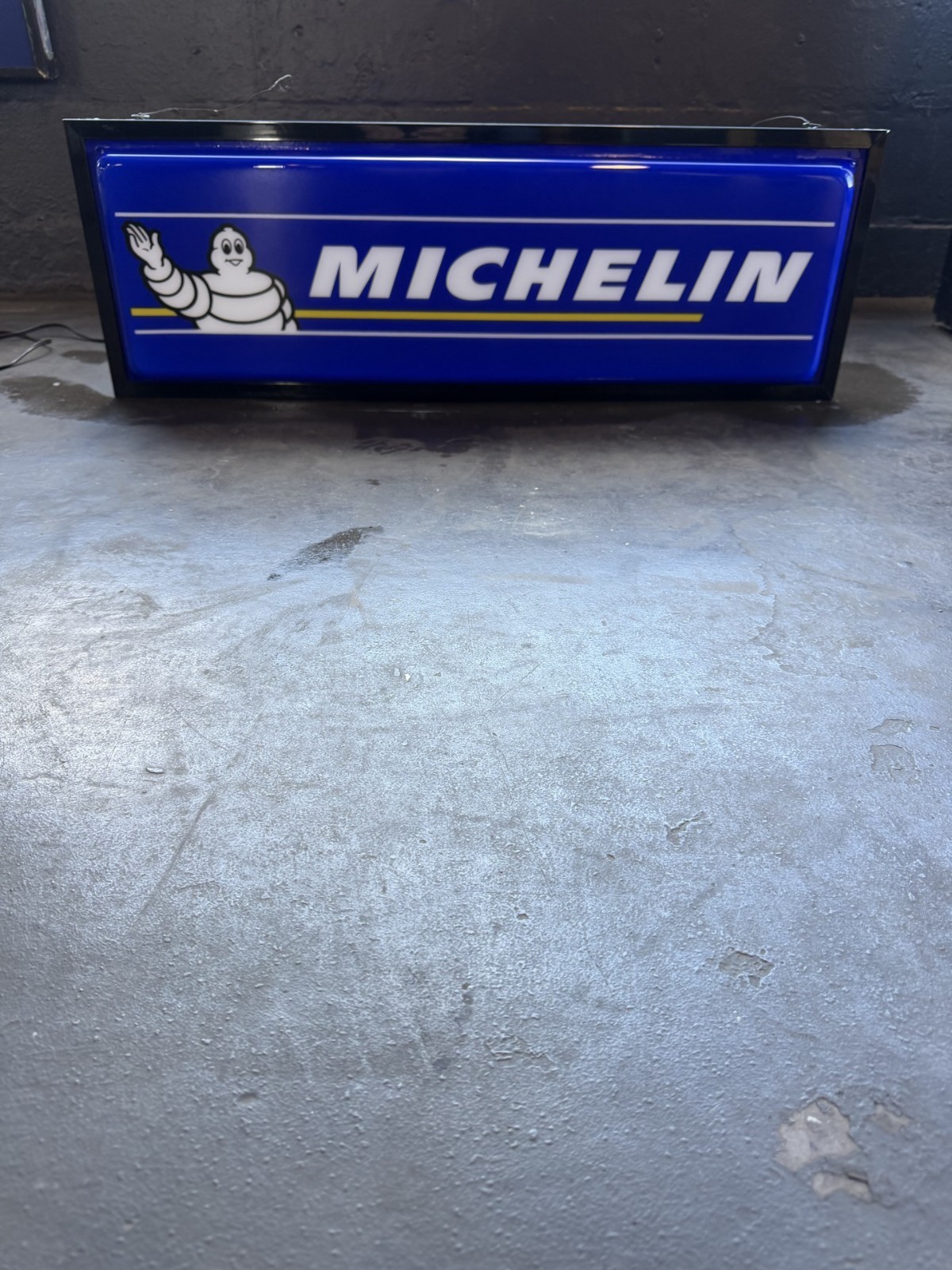 Beautiful Michelin tire advertisement lighted sign. Blue 36in length 12in height