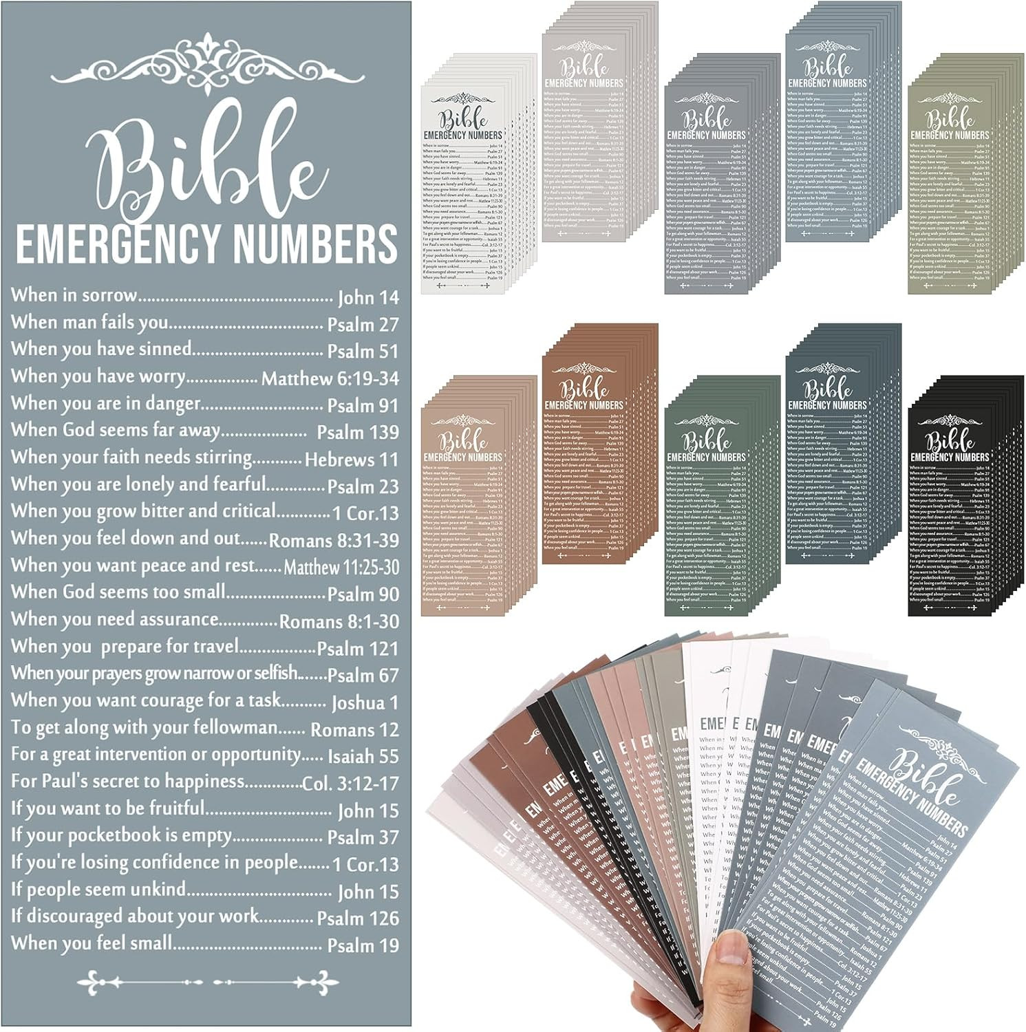 100 Pcs Christian Bible Verse Emergency Numbers Bookmark Christian Church Gift 2