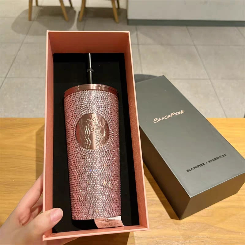 New Starbucks 2024 SS Pink Rhinestone Cold Cup Tumbler 16oz/473ml Best Girl Gift