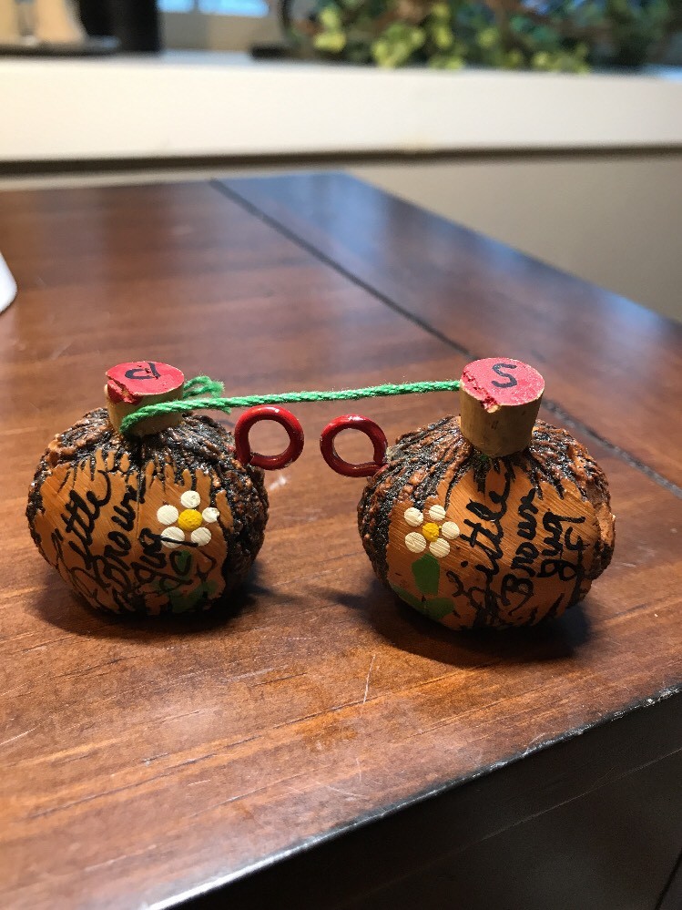 Vintage Little Brown Jug Salt and Pepper Shakers Shape Wood Walnut 