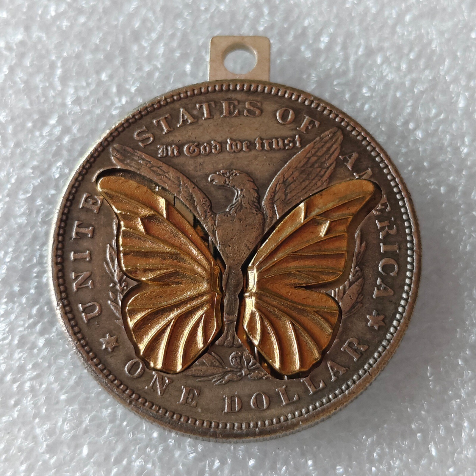 Antique-style Gold-toned Hobo Nickel Butterfly Spread Wings Machine Token