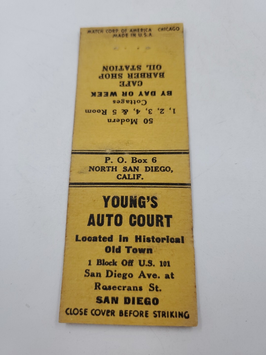 Young\'s Auto Court San Diego California Matchbook Cover Young\'s Auto Court San Diego California Matchbook Cover