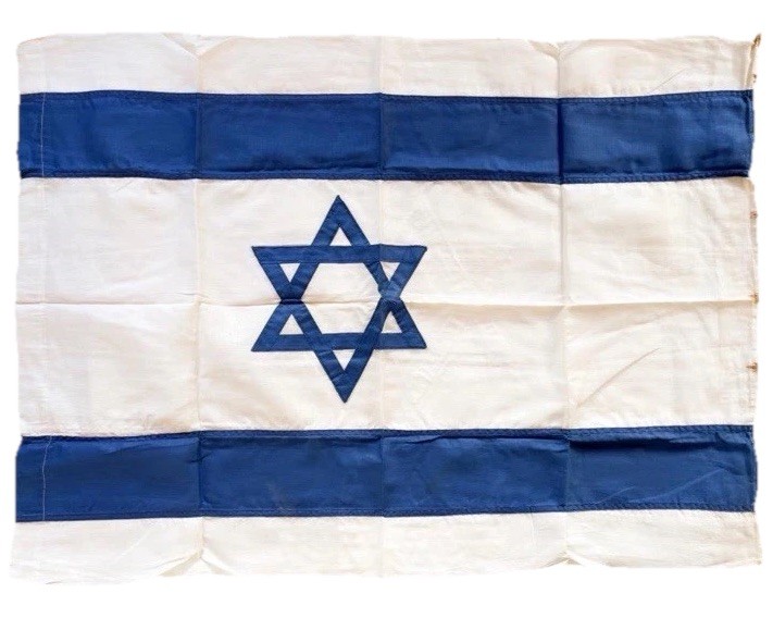 Early/mid Israel Handmade Flag 1930s–40s Cotton Linen Star of David 103×77cm