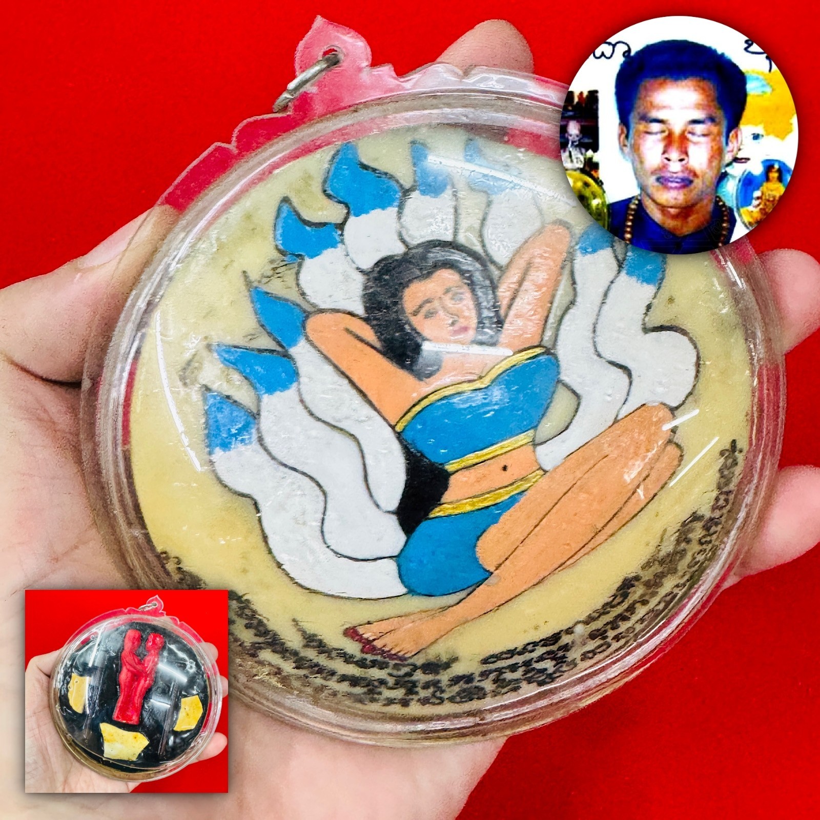 Panneng Skull Forehead Lady 9tail Fox Gambling Win Money Tawee Thai Amulet 18718