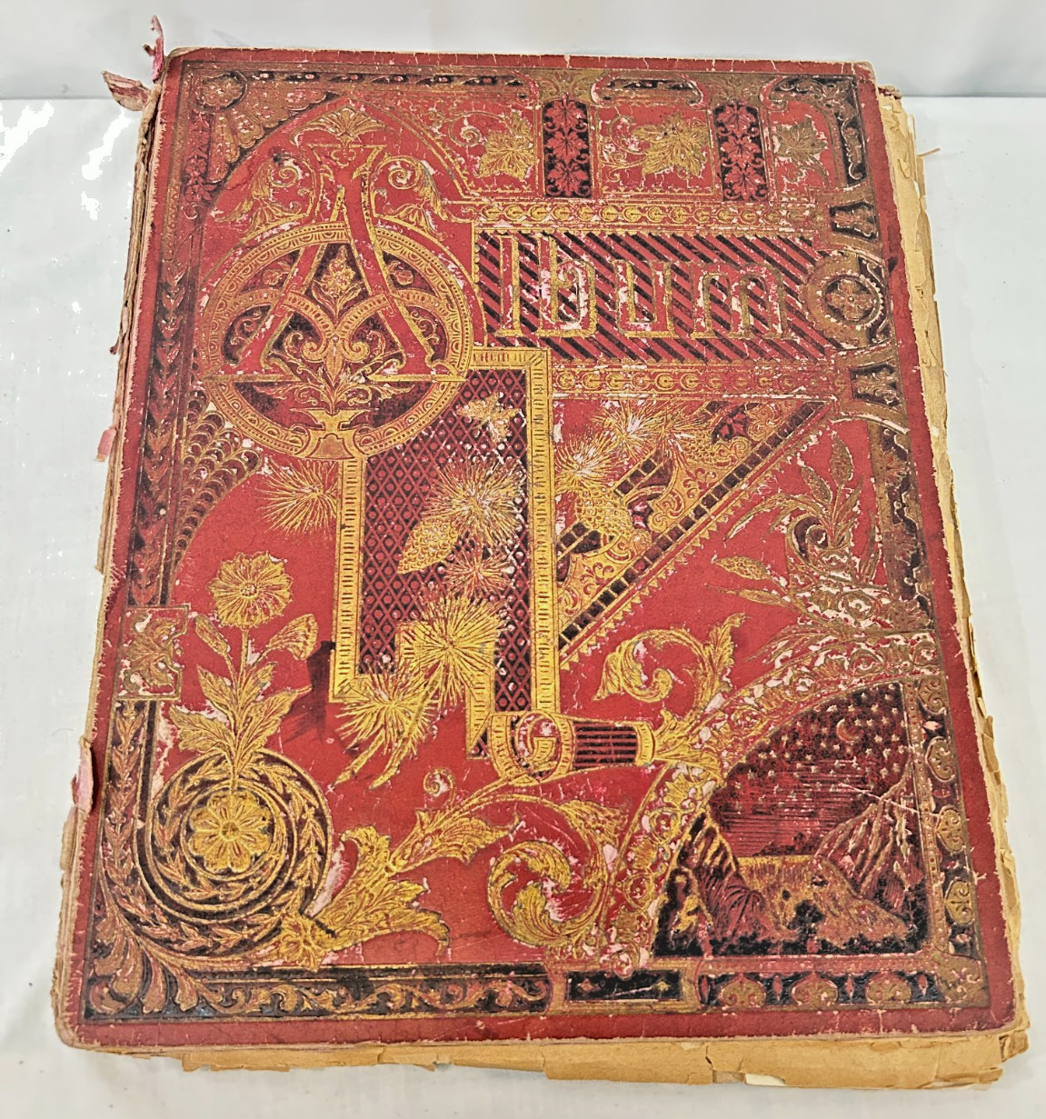 Antique 1880 Victorian scrapbook  die cut cards fashion flowers dogs birds