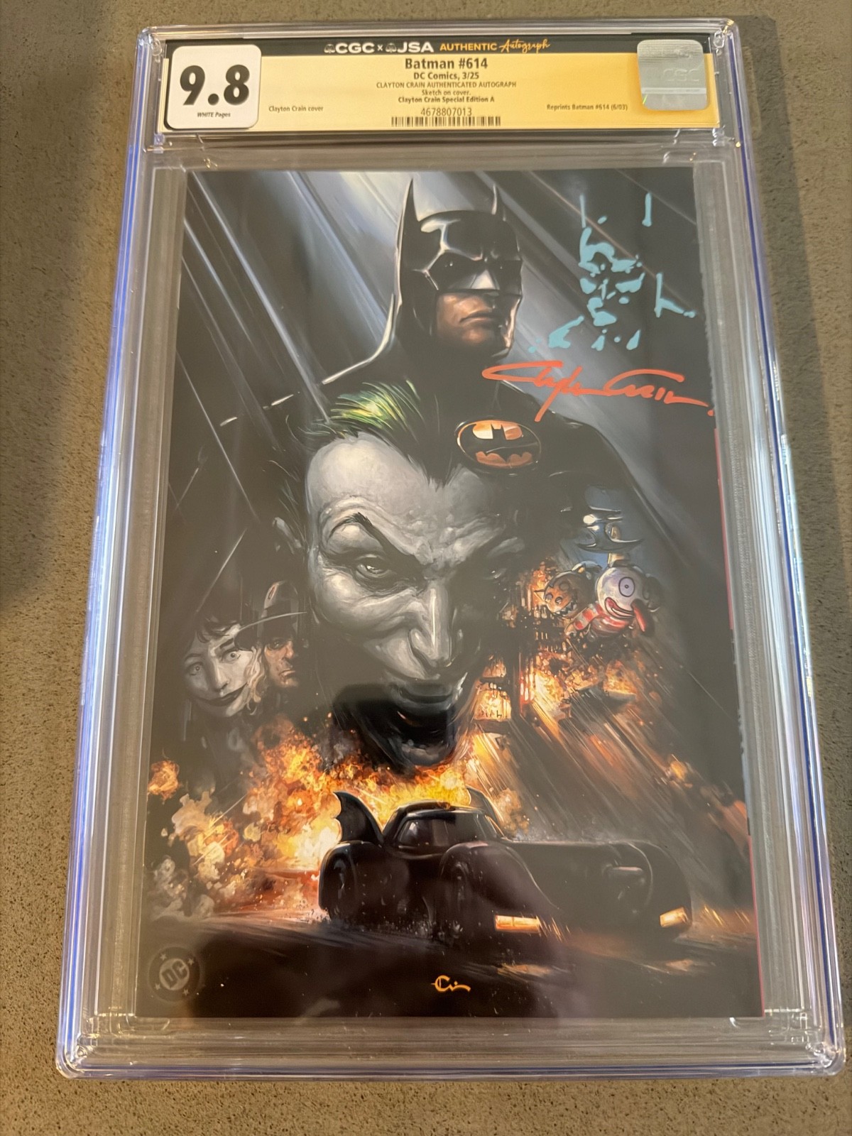 Batman #614 CGC 9.8 WP JSA Clayton Crain Signed & Remark Batman 89 Variant Hush