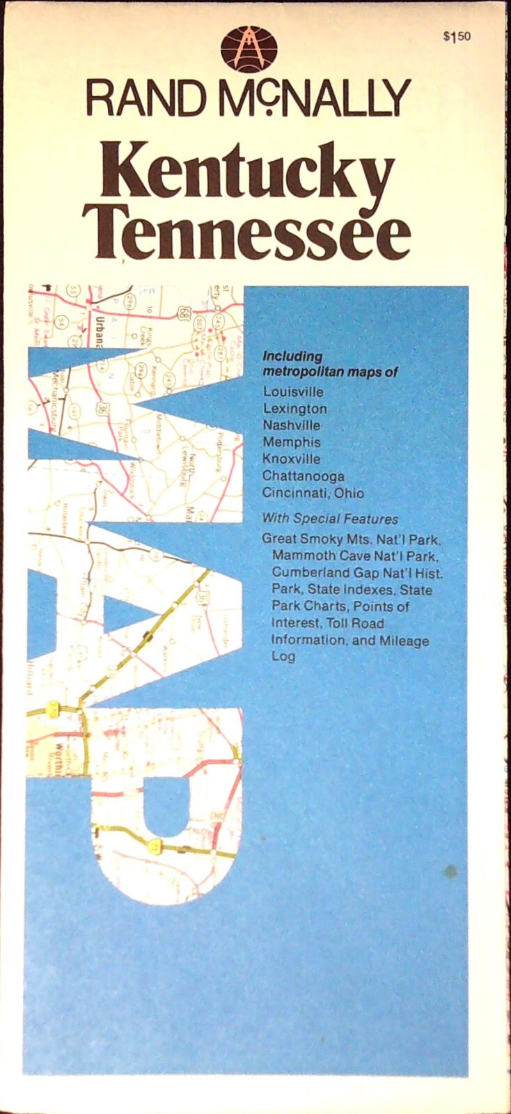 Rand McNally Road Map Kentucky Tennessee Fold Out Travel Guide Vintage USA Rand McNally Road Map Kentucky Tennessee Fold Out Travel Guide Vintage USA