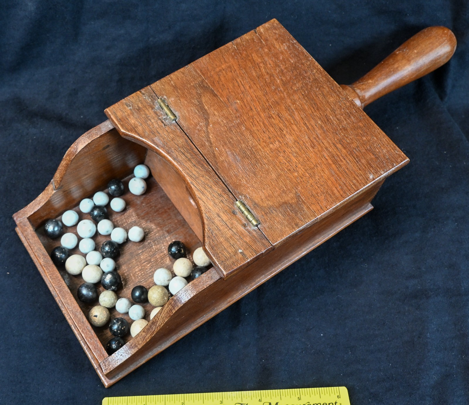 Vintage Voting Ballot Box, Fraternal, 42 White China and Clay Marbles, S1678