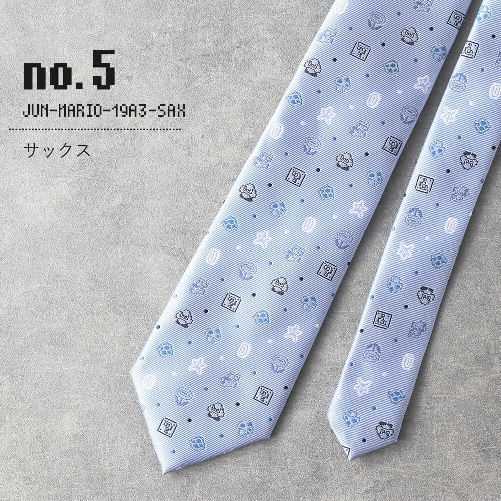 Super Mario Bros. Tie -#5 saxblue- Bandai Nintendo Game Polyester Japan Super Mario Bros. Tie -#5 saxblue- Bandai Nintendo Game Polyester Japan