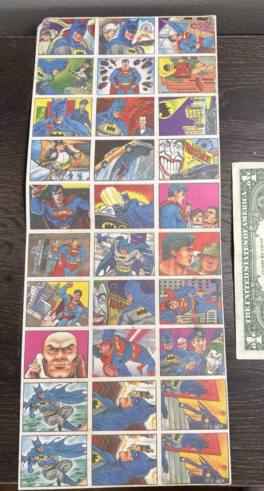Batman vintage rare menko Trading cards uncut sheet 1960's Superman US Seller Batman vintage rare menko Trading cards uncut sheet 1960's Superman US Seller