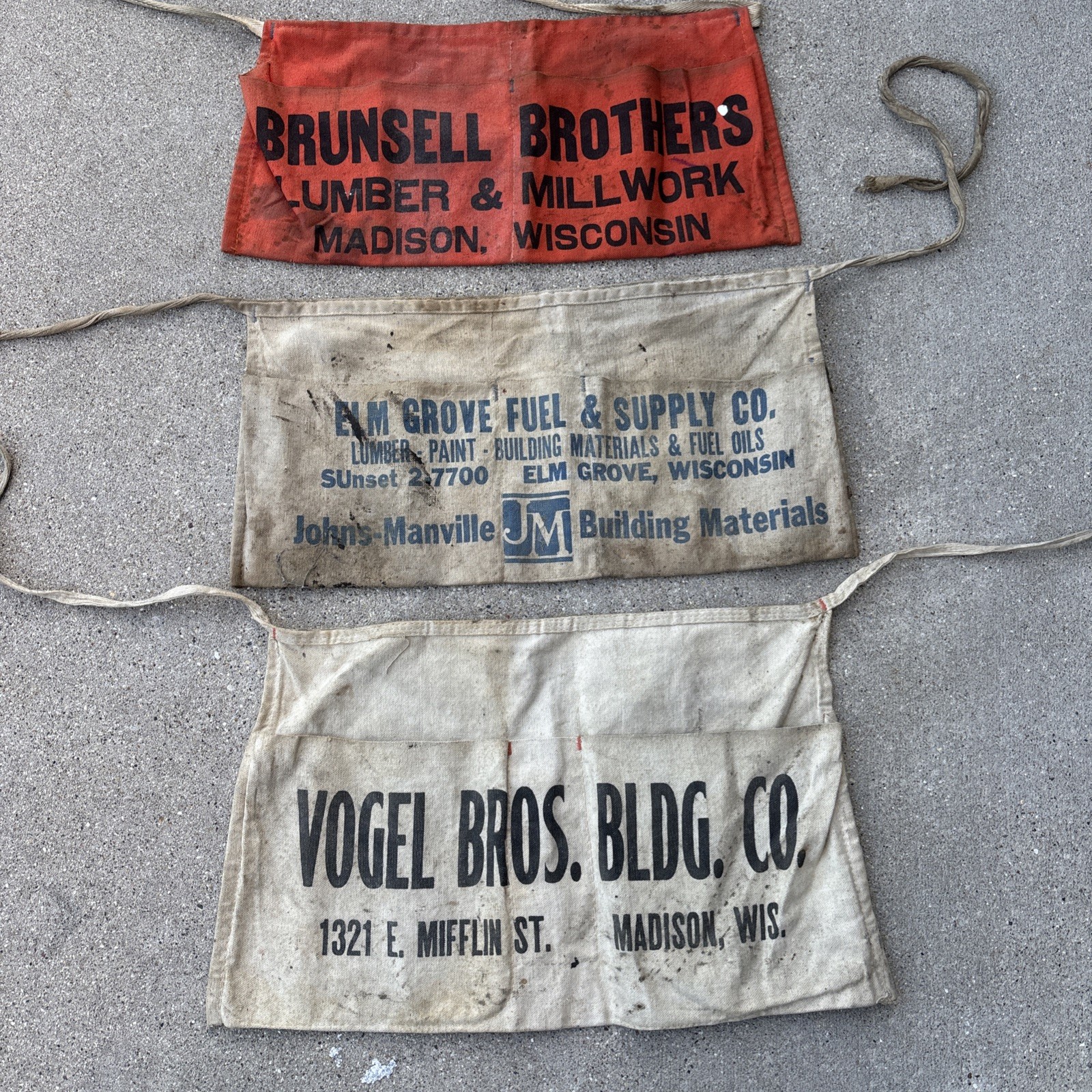 VTG NAIL APRON POUCH LOT ADVERTISING WORK WEAR CANVAS CLOTH STENCIL  Wis Chicago