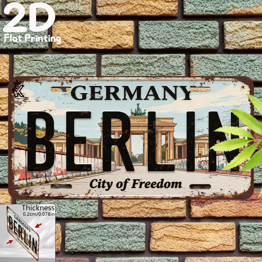 Vintage Aluminum Plaque Berlin Sign 12x6 Inches Metal Wall Decor