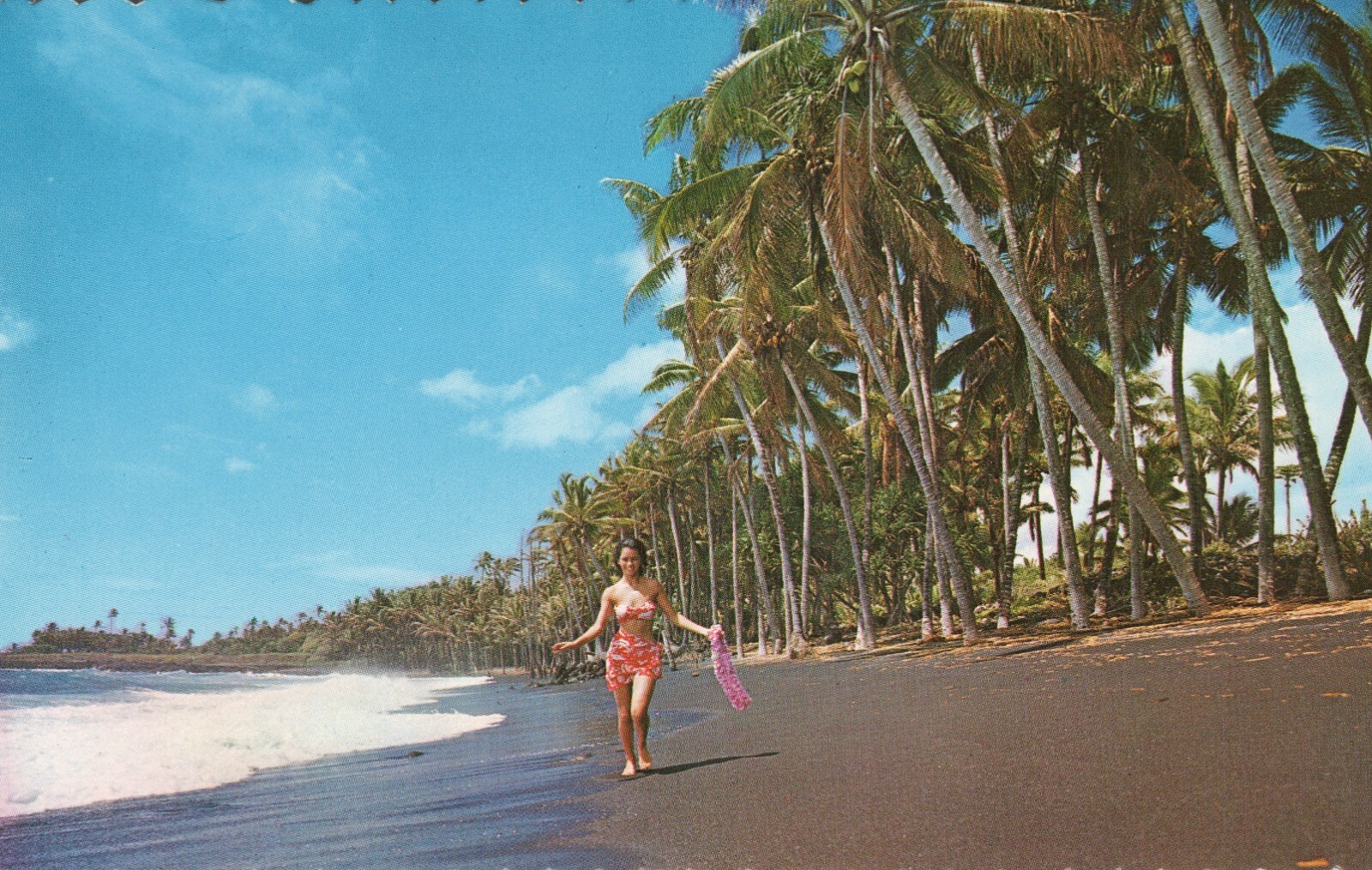 Bathing Beauty On The Black Sands Beach Of Kaimu Hawaii Vintage Postcard CP326