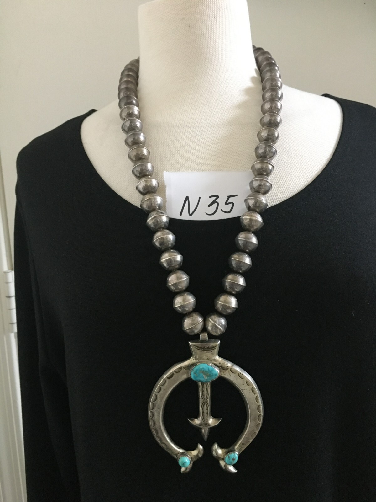 Vintage Native Turquoise Sterling Silver Giant Beads Necklace 205 Grams N35