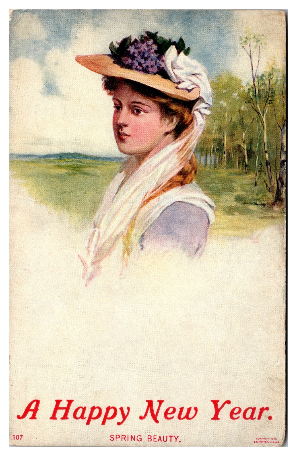 ANTQ A Happy New Year, Spring Beauty, Pretty Lady, Postcard
